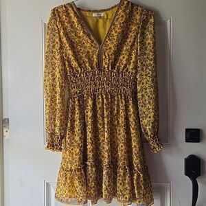 Max Studio Yellow Ditsy Floral Midi Dress